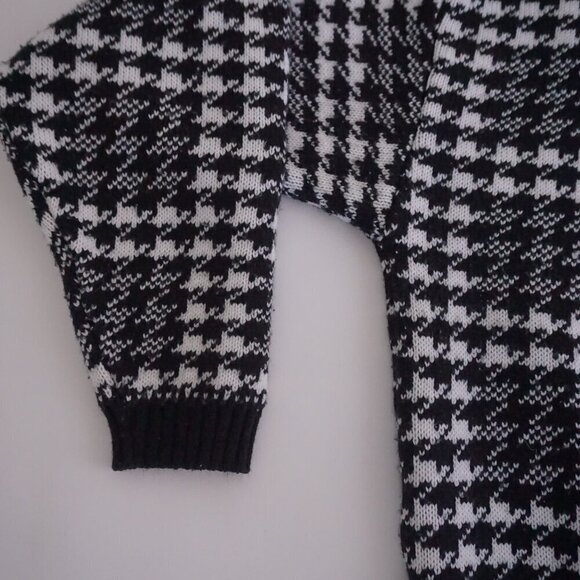 Vintage Tradition Sears Black White Knit Houndstooth Button Cardigan Sweater XL - Picture 10 of 11